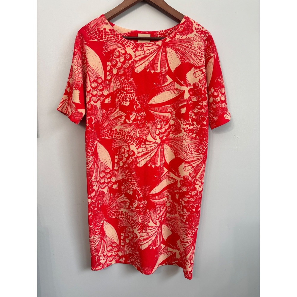 ICHI Dress Size XS Red Floral Print Short Sleeve Shift Summer‎